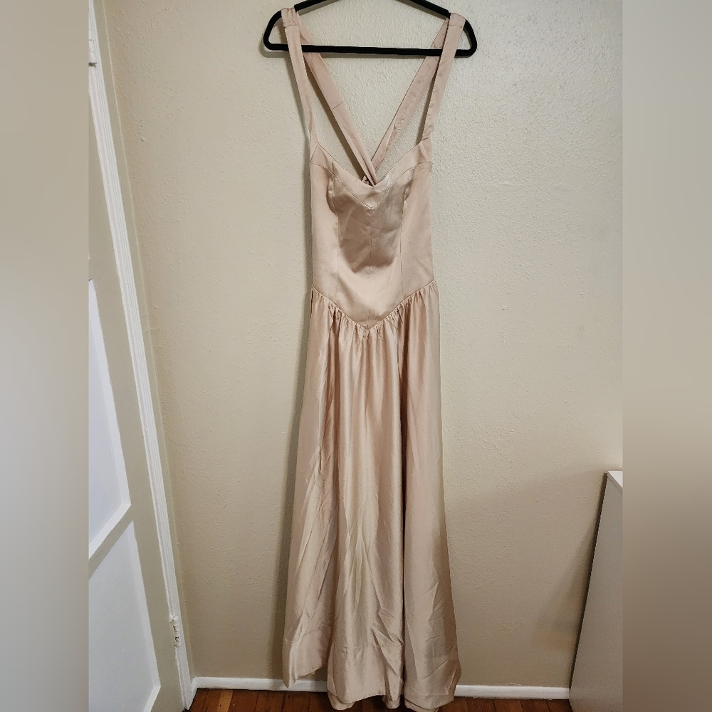 Show Me Your MuMu Abigail Maxi Champagne Luxe Satin Dress L Wedding Party Prom - Picture 4 of 8